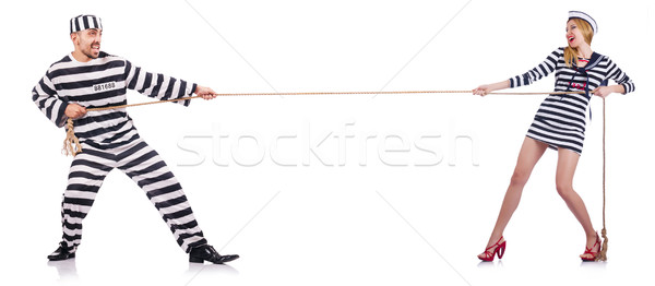 Stock photo: Convicted man and seaman girl isolated on white