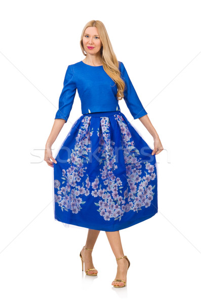 Woman in blue dress with flower prints isolated on white Stock photo © Elnur