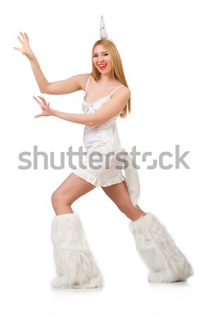 Stock photo: Blond hair woman in masquerade costume isolated on white