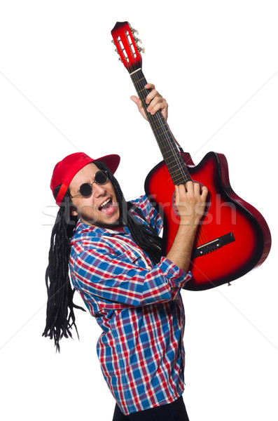Man with dreadlocks holding guitar isolated on white Stock photo © Elnur
