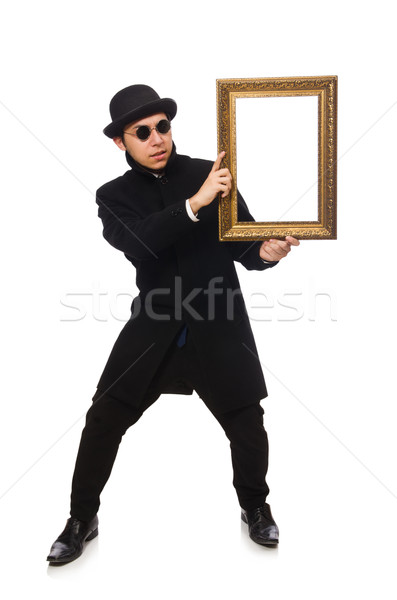 Young man holding frame isolated on white Stock photo © Elnur