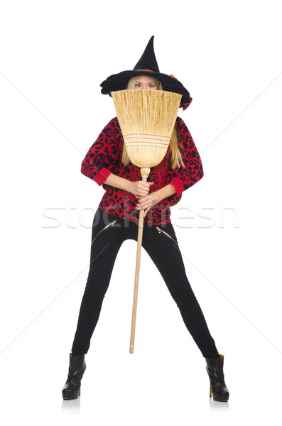 Funny witch with broom isolated on white Stock photo © Elnur