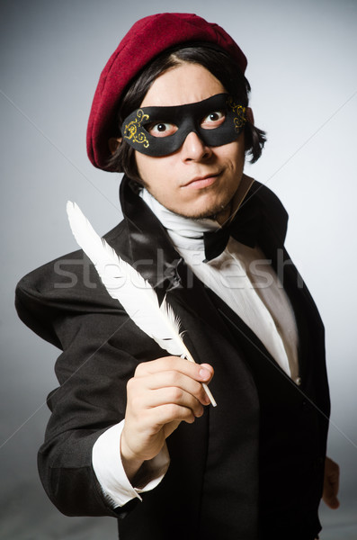 Stock photo: Funny writer with quill in vintage concept