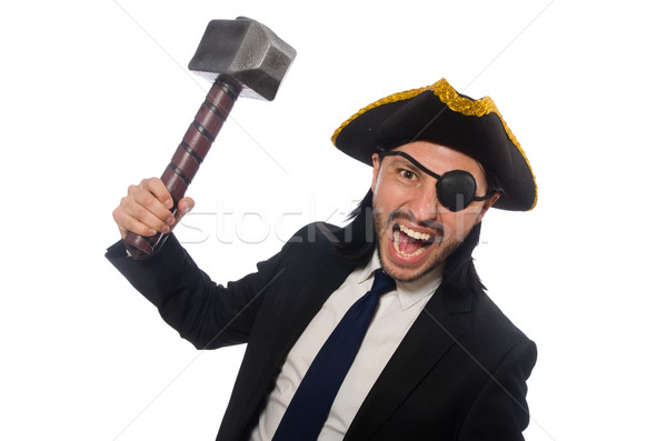 Pirate businessman with hammer isolated on white Stock photo © Elnur