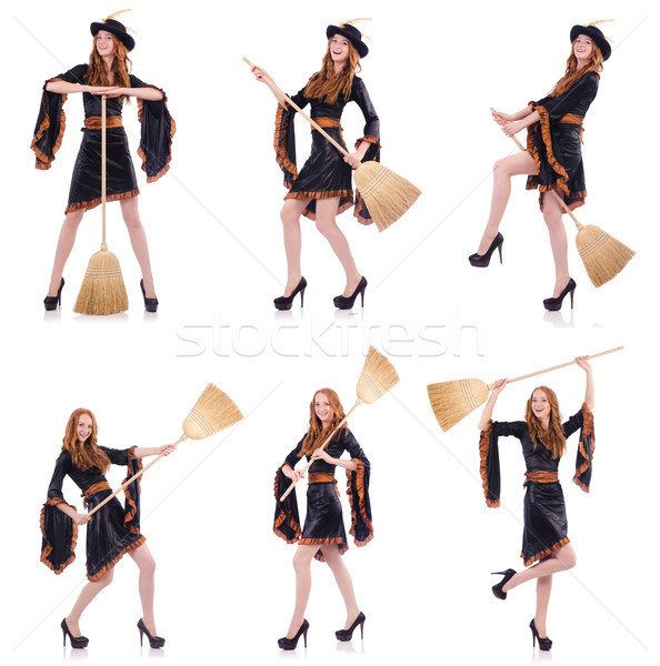 Nice witch with broom on white Stock photo © Elnur