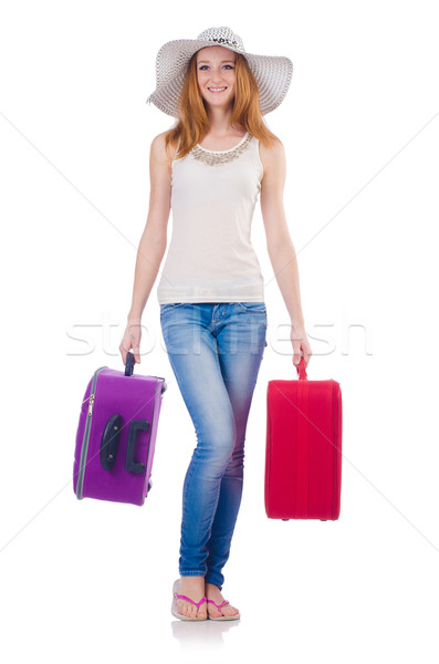 Girl with suitcases isolated on white Stock photo © Elnur