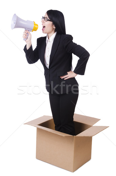 Businesswoman with loudspeaker from the box Stock photo © Elnur