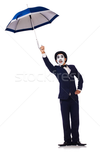 Funny man with umbrella on white Stock photo © Elnur