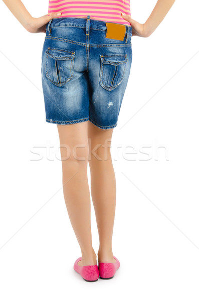 Foto stock: Pantalones · aislado · blanco · modelo · fondo · jeans