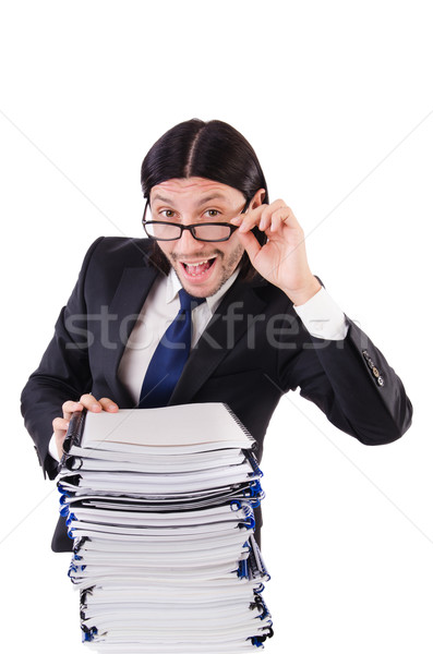 Funny man with lots of papers on white Stock photo © Elnur