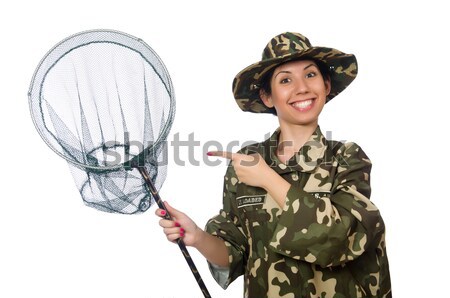 Frau Soldat isoliert weiß Mädchen Hintergrund Stock foto © Elnur