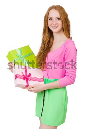 Woman with giftbox isolated on white Stock photo © Elnur