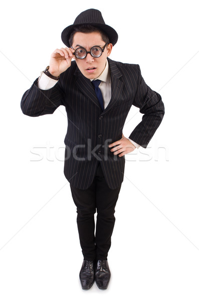 [[stock_photo]]: Drôle · gentleman · rayé · costume · isolé · blanche