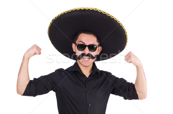 Funny Mann tragen mexican Sombrero hat Stock foto © Elnur