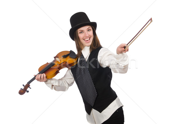 Stock photo: Woman violin player isolated on white