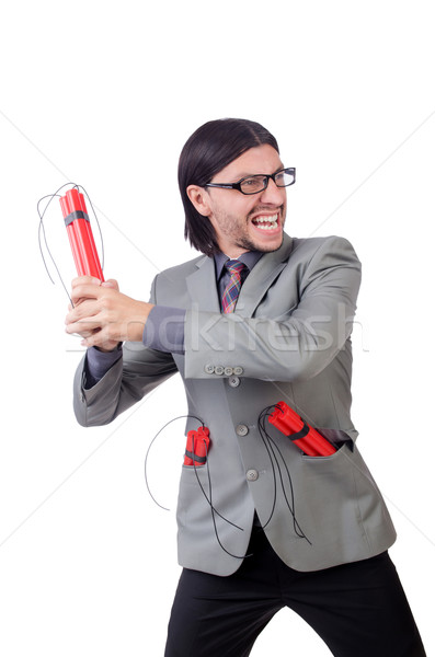 Young businessman holding dynamite isolated on white Stock photo © Elnur