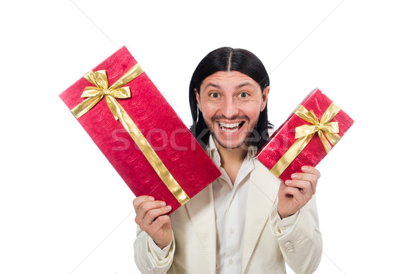 Man with giftbox isolated on white Stock photo © Elnur