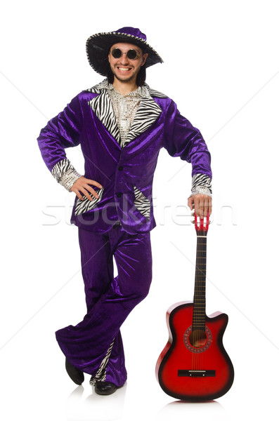 Foto stock: Homem · engraçado · roupa · guitarra · isolado