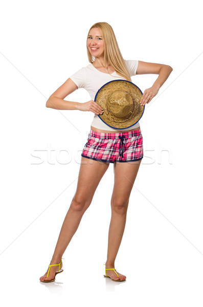 Stockfoto: Optimistisch · vrouw · roze · shorts · geïsoleerd