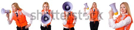 Young woman with vest and loudspeaker on white Stock photo © Elnur