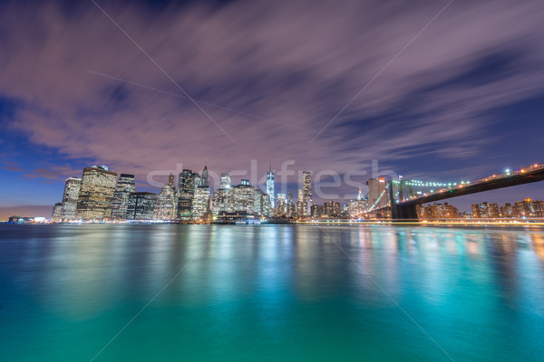 Night view of Manhattan and Brooklyn bridge Stock photo © Elnur
