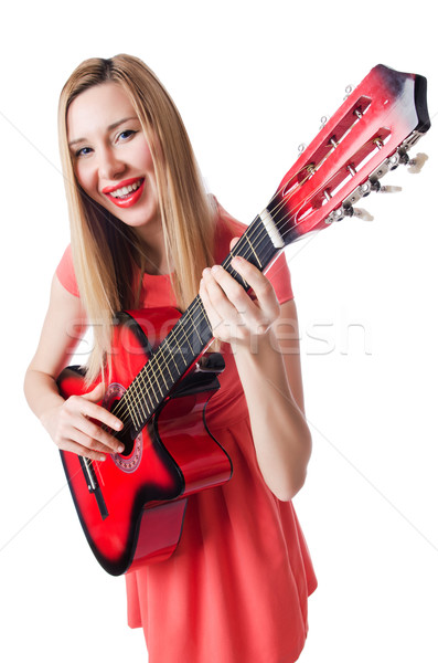 Női gitáros izolált fehér zene buli Stock fotó © Elnur