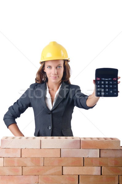 Woman construction worker with calculator on white Stock photo © Elnur