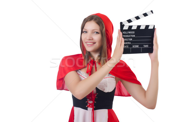Young girl in red hood  with movie board  isolated on white Stock photo © Elnur