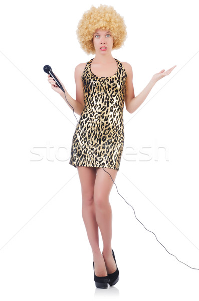 Singer  woman with mic isolated on white Stock photo © Elnur