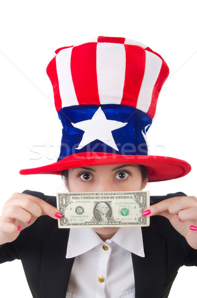 Young woman with dollar and usa hat Stock photo © Elnur