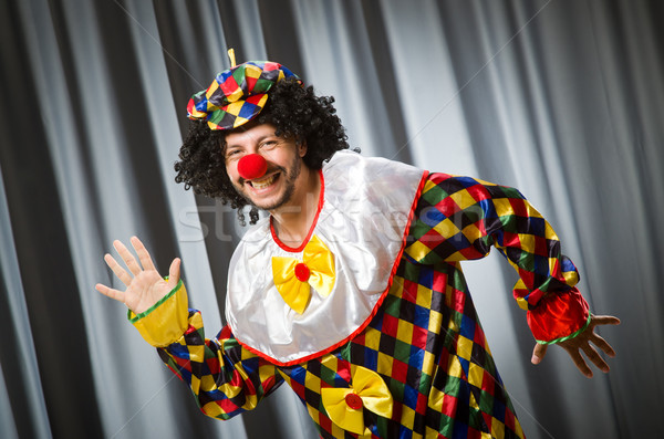 [[stock_photo]]: Drôle · clown · humoristique · rideau · sourire · anniversaire