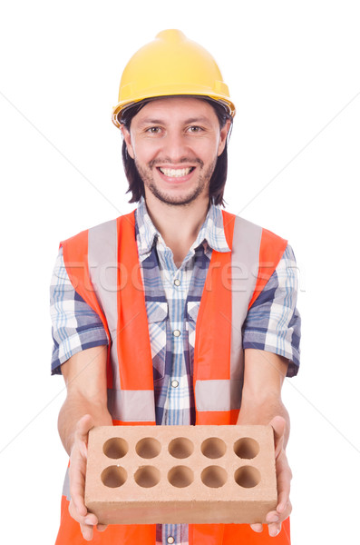 Young bricklayer with brick isolated on white Stock photo © Elnur