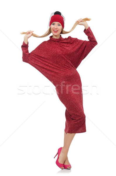 Dość młoda kobieta rubin sukienka odizolowany biały Zdjęcia stock © Elnur