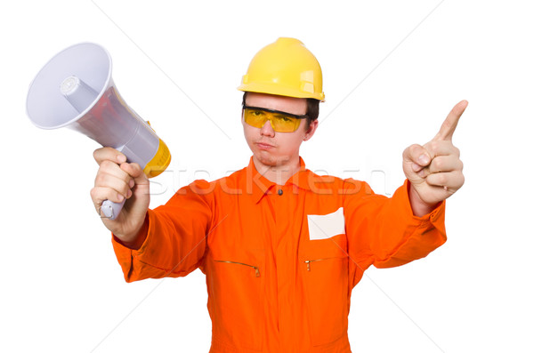 Builder with loudspeaker isolated on white Stock photo © Elnur
