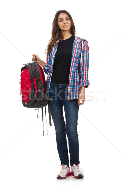 Student girl with backpack isolated on white Stock photo © Elnur