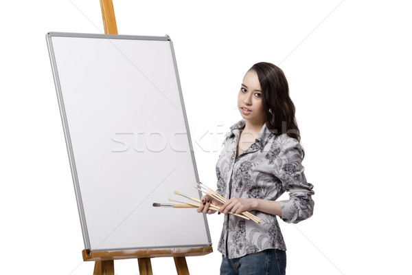 Female artist drawing picture isolated on white background Stock photo © Elnur