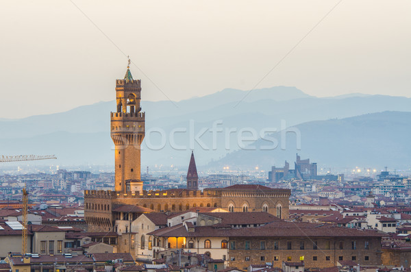 [[stock_photo]]: Vue · FLORENCE · jour · ciel · coucher · du · soleil · église