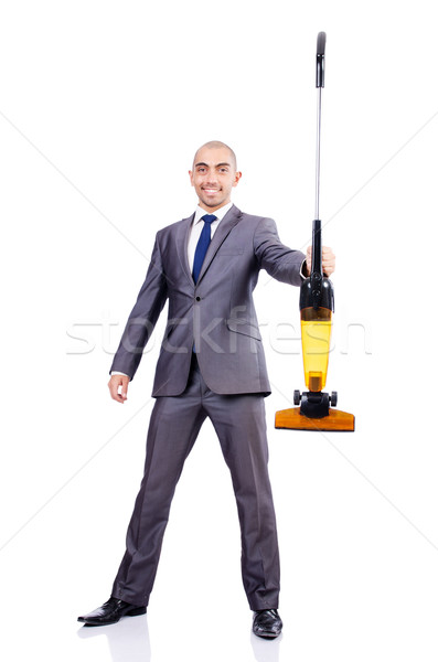 Stockfoto: Zakenman · vacuüm · schoonmaken · witte · huis · man