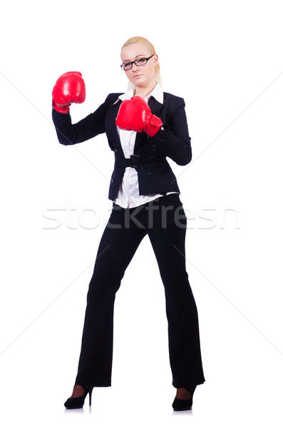 Woman businesswoman with boxing gloves on white Stock photo © Elnur