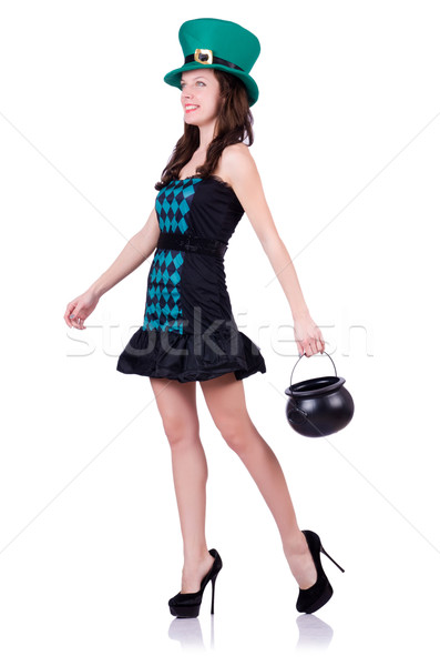 Stock photo: Young girl with pot in saint patrick concept