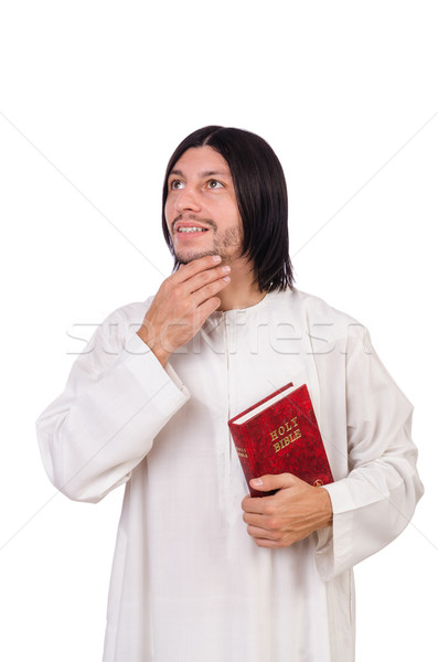 Fiatal pap Biblia izolált fehér fekete Stock fotó © Elnur