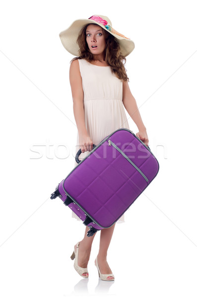Vrouw reiziger koffer geïsoleerd witte meisje Stockfoto © Elnur