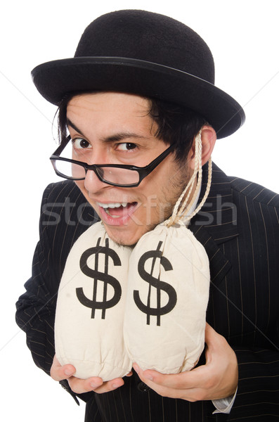 Young employee holding money bags isolated on white Stock photo © Elnur