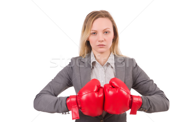 Woman businesswoman with boxing gloves on white Stock photo © Elnur