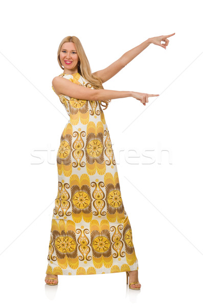 Mooie meisje Geel jurk geïsoleerd Stockfoto © Elnur