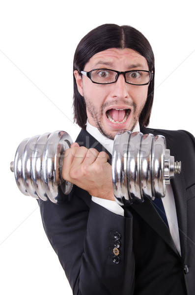 [[stock_photo]]: Jeunes · affaires · barbell · isolé · blanche