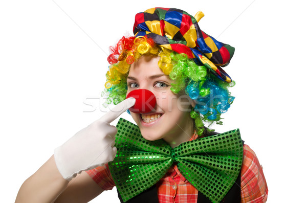 Vrouwelijke clown geïsoleerd witte meisje glimlach Stockfoto © Elnur