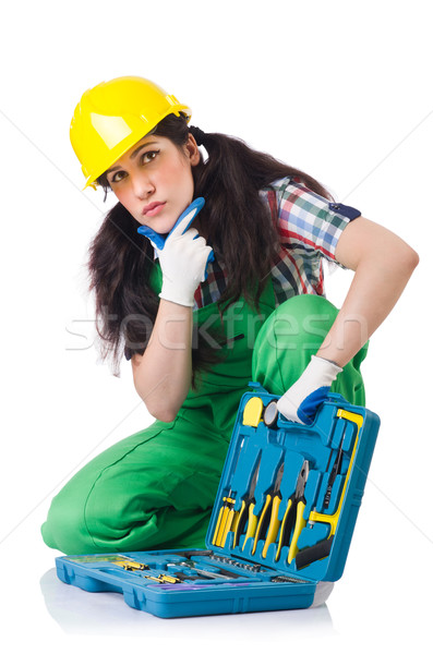 Female workman in green overalls isolated on white Stock photo © Elnur
