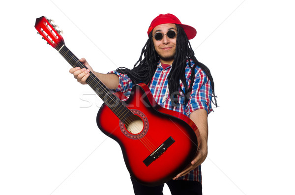 Man with dreadlocks holding guitar isolated on white Stock photo © Elnur