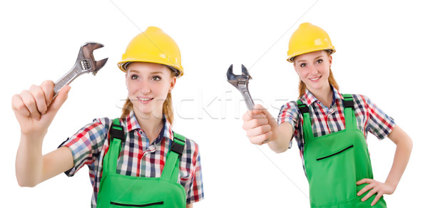 Constructon worker female with wrench isolated on white Stock photo © Elnur